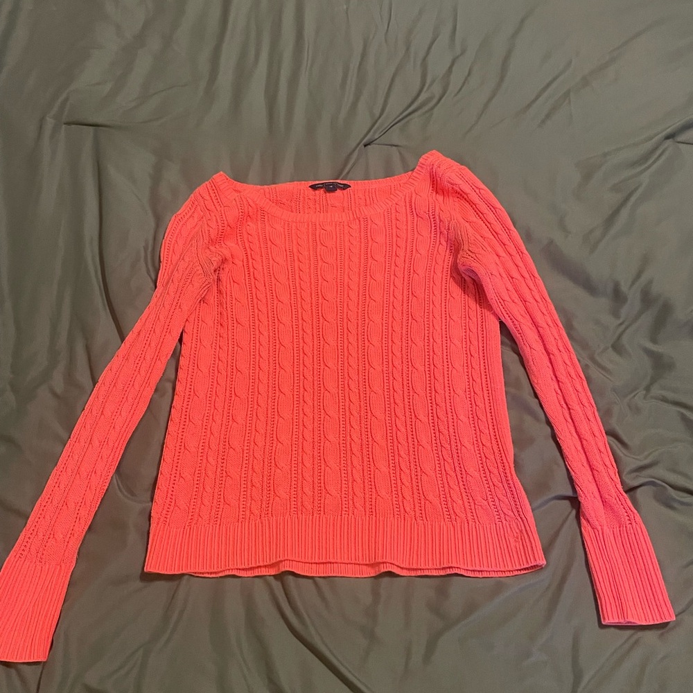 American Eagle Outfitters Bright Coral Cable Knit Sweater